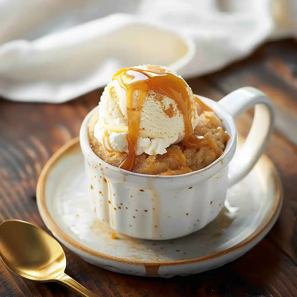 Butterscotch Mug Cakes served with vanilla ice cream