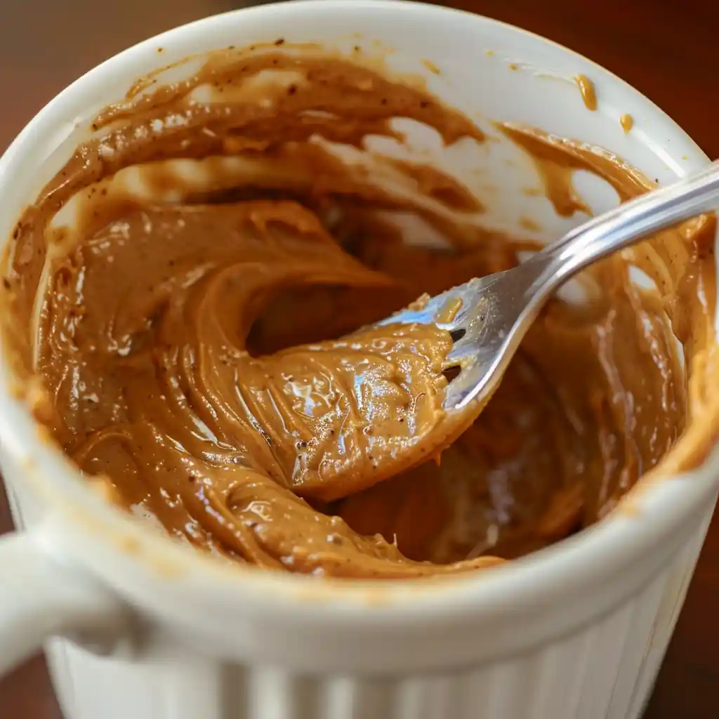Mixing Biscoff Blondie Mug Cake batter in a mug