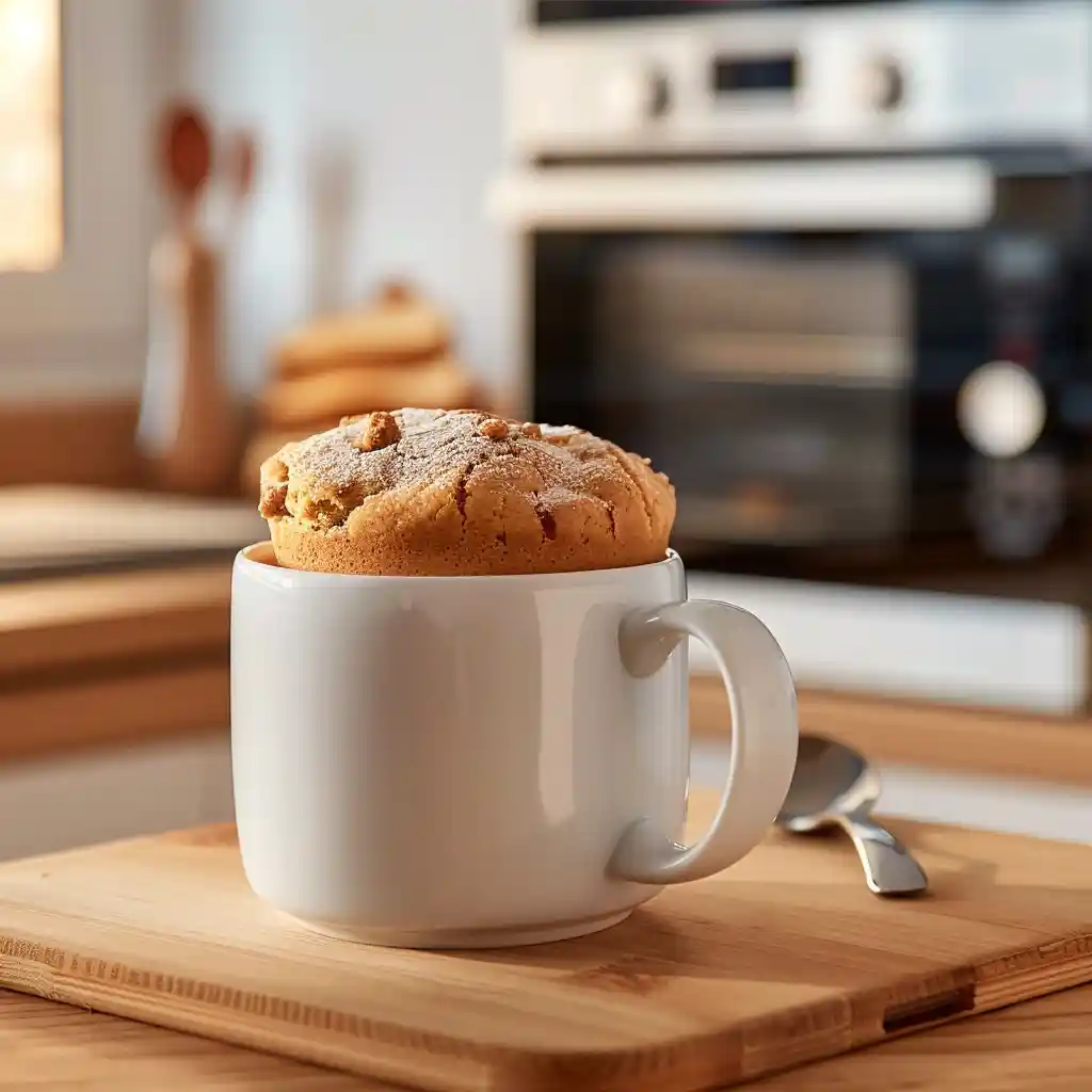 Biscoff Blondie Mug Cake after microwaving
