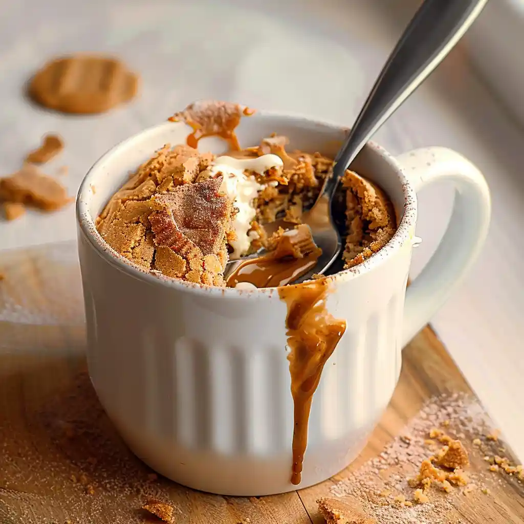 Biscoff Blondie Mug Cake with soft cookie butter center