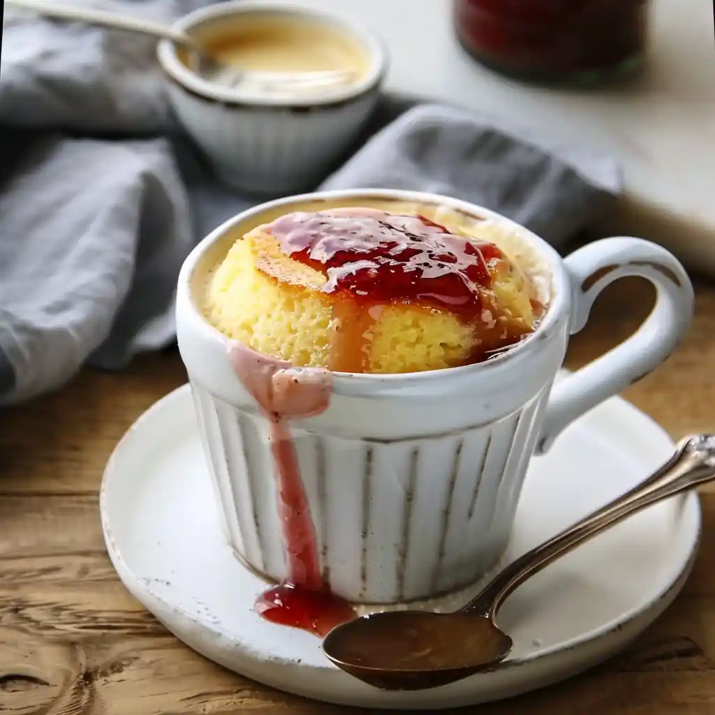 Custard Cream Mug Cakes with creamy custard center