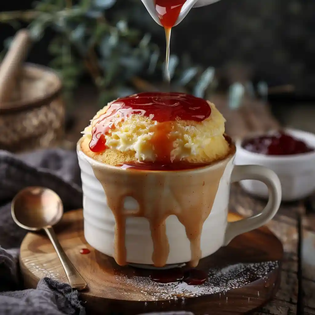 Freshly cooked Custard Cream Mug Cakes