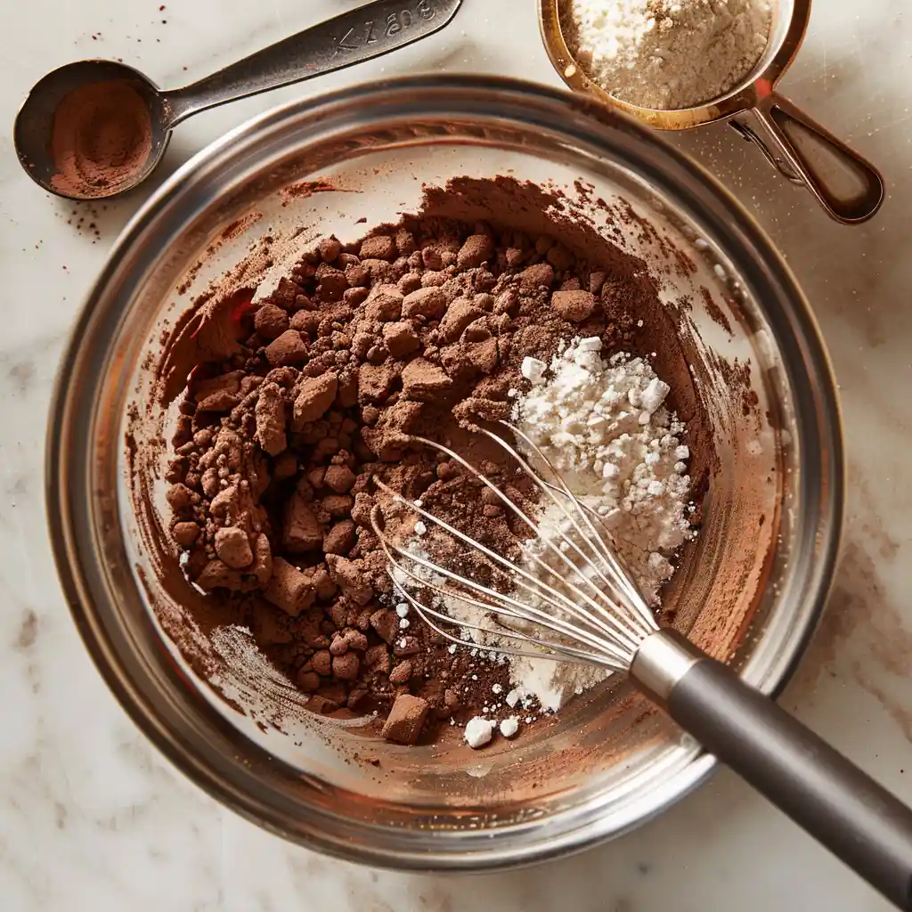 Mixing dry ingredients for Jaffa Cake Mug Cakes