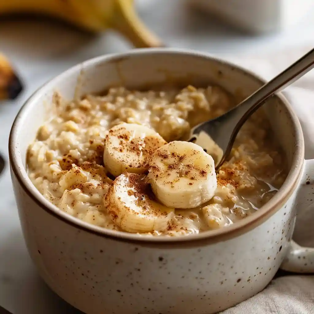 Mixing oatmeal cottage cheese and egg Mug Cake ingredients
