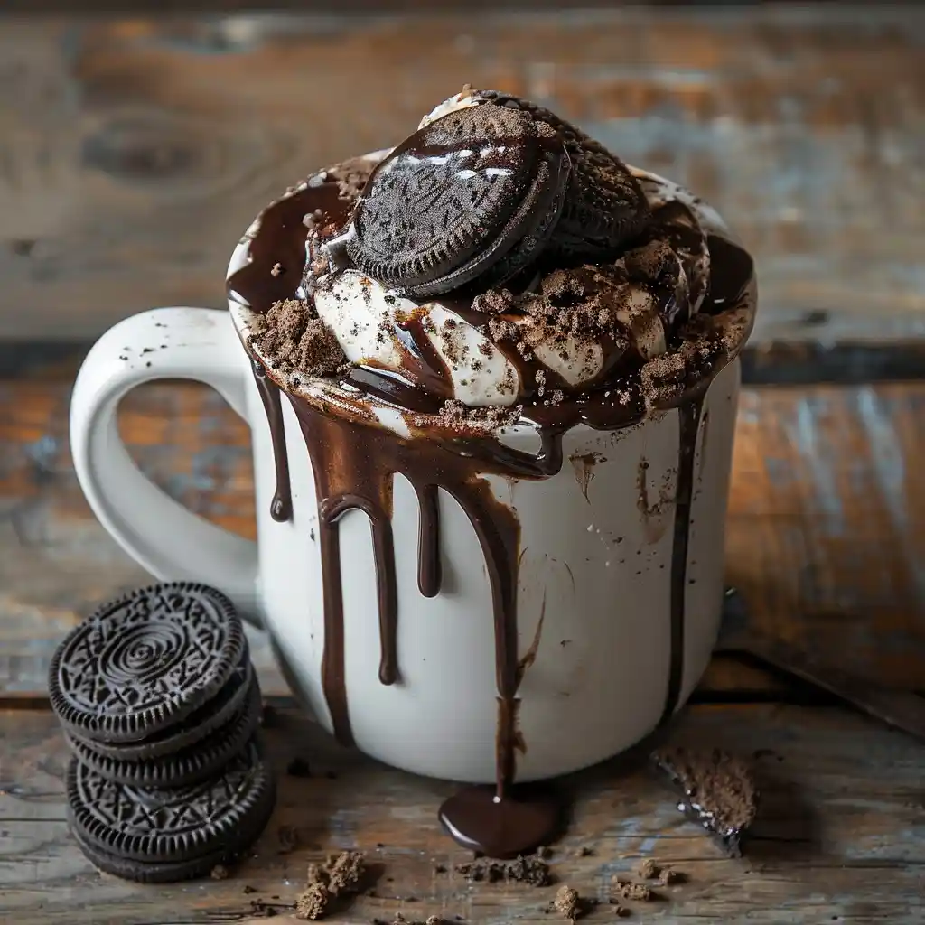 Oreo Muffins Mug Cakes served warm in a white mug