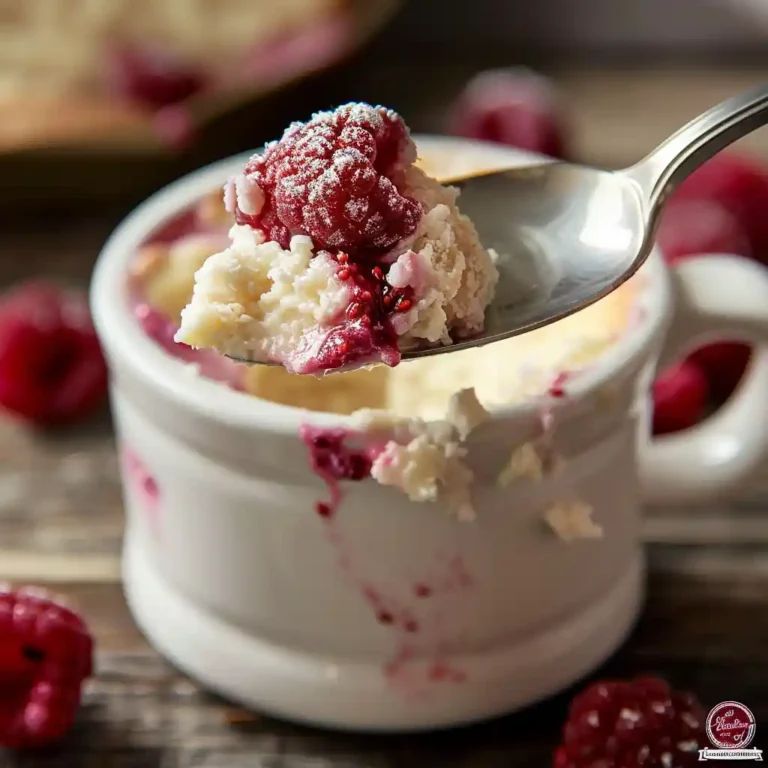 Close-up Raspberry Cheesecake Mug Cake