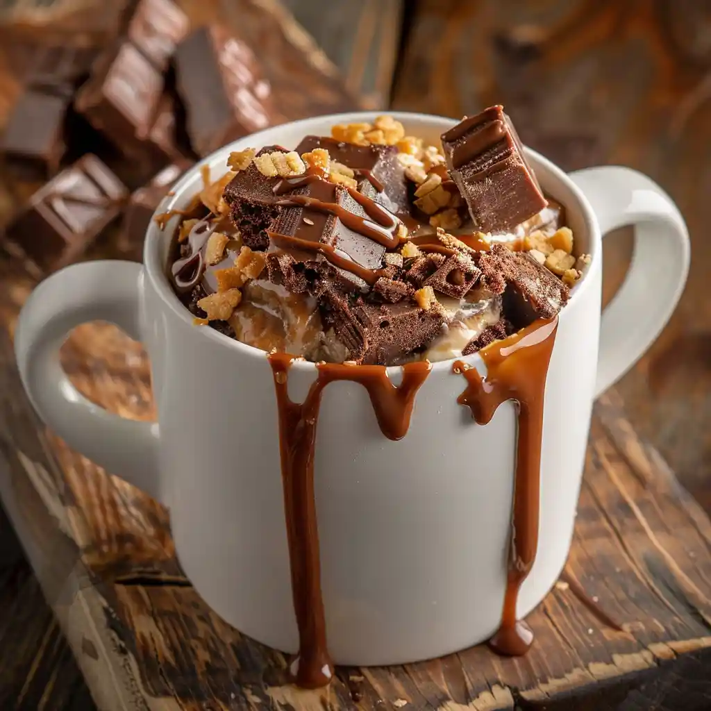 Twix Mug Cakes with gooey caramel center